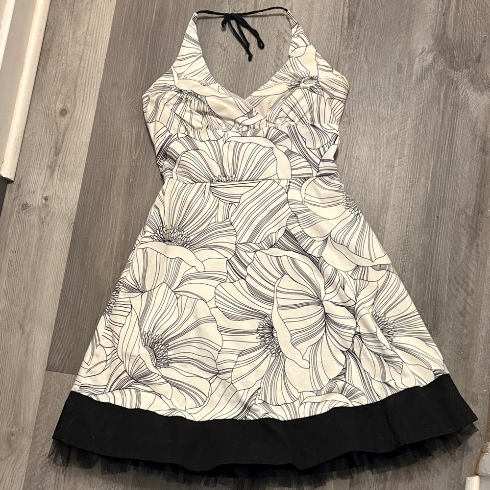 Elegant Floral Halter Dress with Black Accents